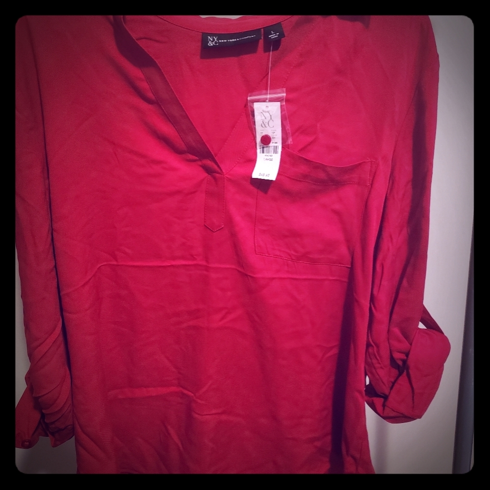 Red button back blouse